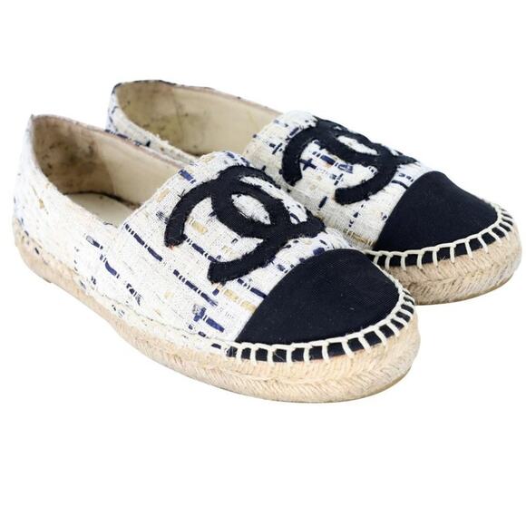 Chanel Espadrille 35 Tweed Leather Cap Toe Flats CC-S0207P-C039 - Picture 5 of 12
